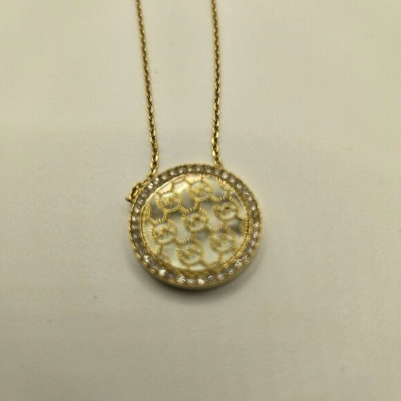 Michael Kors Gold Tone Pave Monogram Mother of Pearl Necklace - Picture 3 of 7